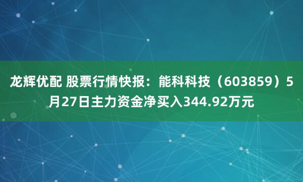龙辉优配 股票行情快报：能科科技（603859）5月27日主力资金净买入344.92万元