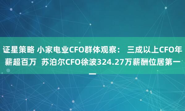 证星策略 小家电业CFO群体观察： 三成以上CFO年薪超百万  苏泊尔CFO徐波324.27万薪酬位居第一